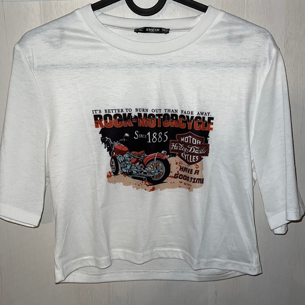 Women’s White Biker Crop Top. Size SMALL